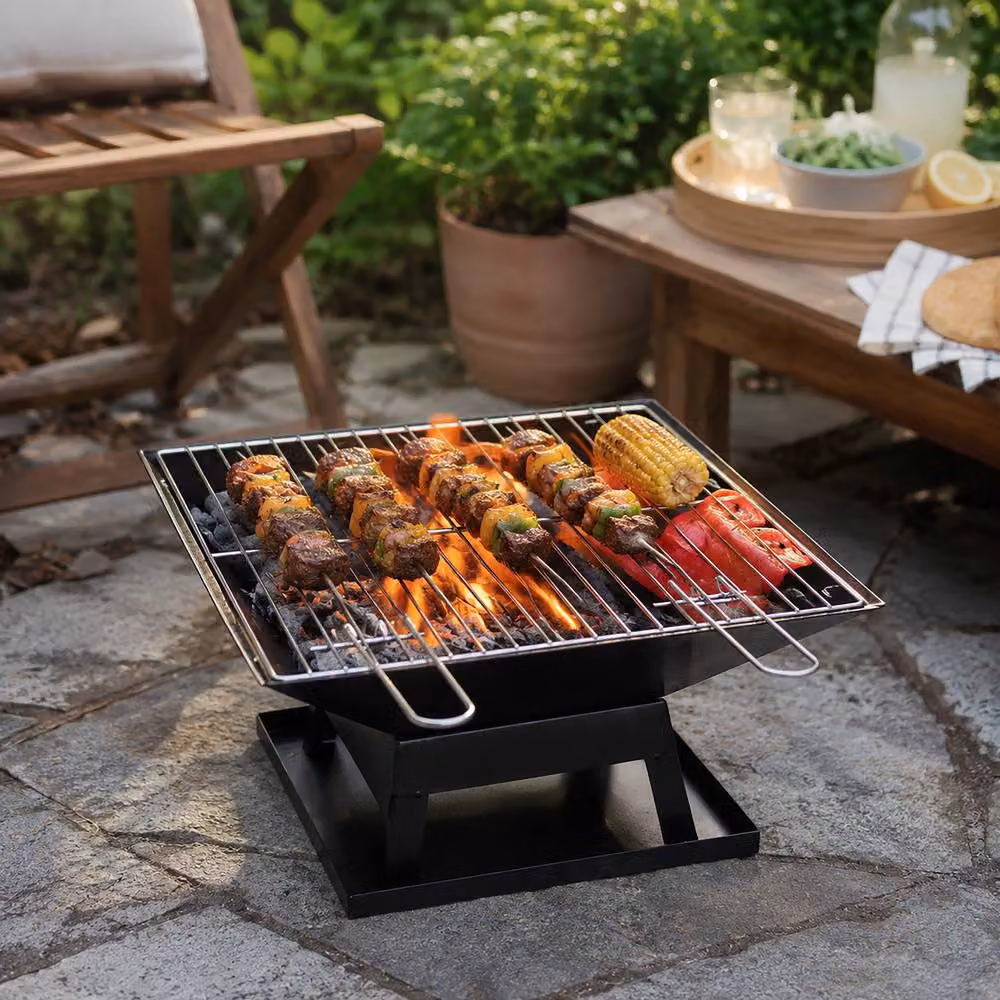 Marco Paul 2-in-1 Square Fire Pit and Charcoal BBQ with Grill and Accessories, Black, W/D/H: 45 x 35 x 45 cm – 6