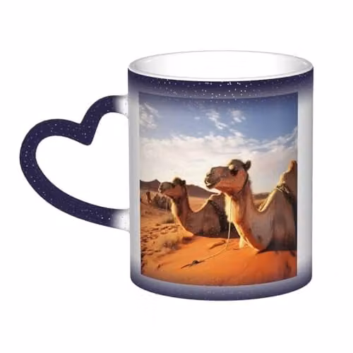 Oudrspo Camels Rest Desert Heat Sensitive Colour Changing Ceramic Mug, Blue, 12 oz