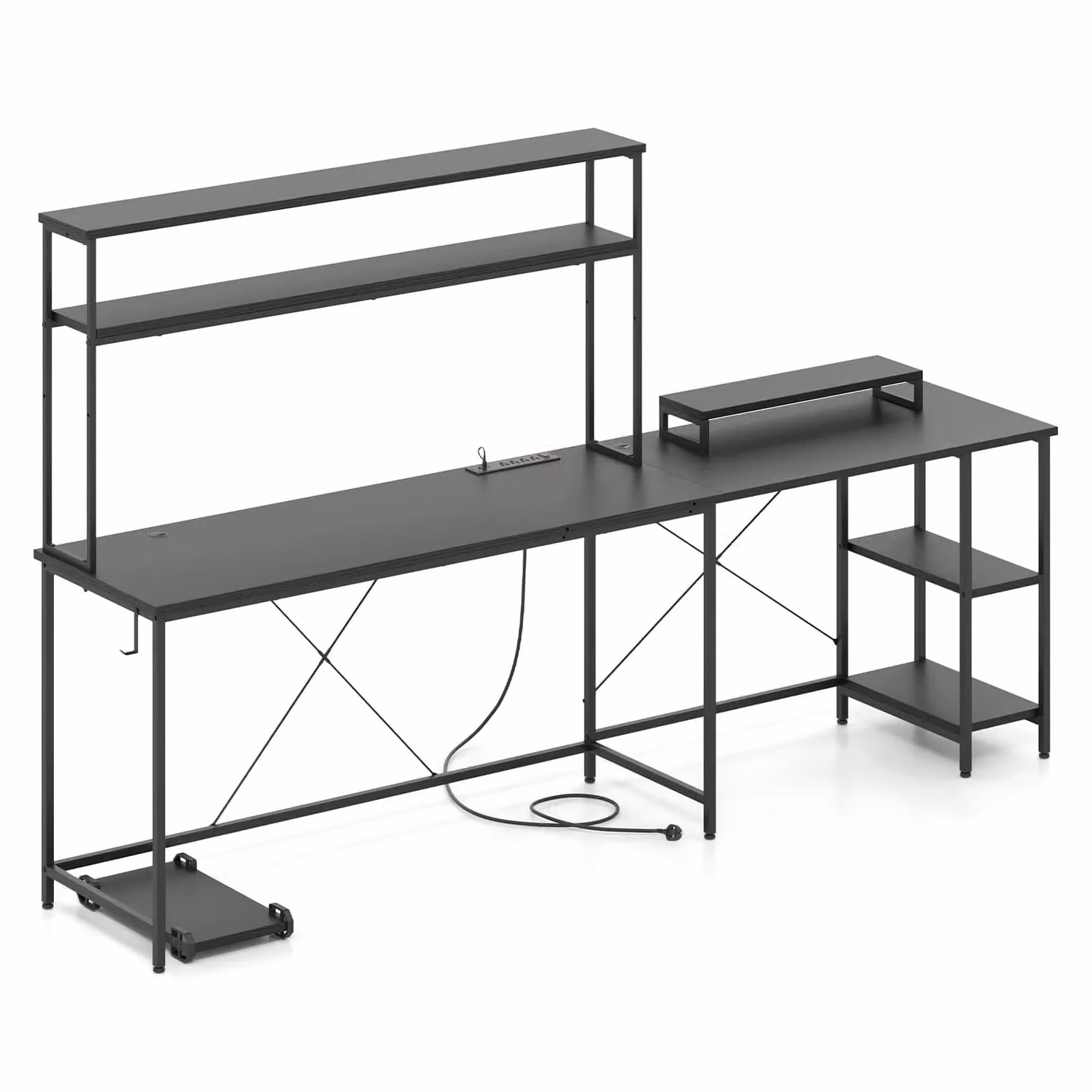 Costway L-Shaped Reversible Corner Gaming Desk with LED Strip in Black – 7