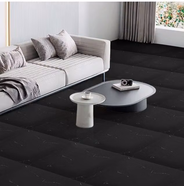 Living and Home 10-Piece Black Marble Effect Self-Adhesive PVC Flooring Tiles, 30 x 30 cm