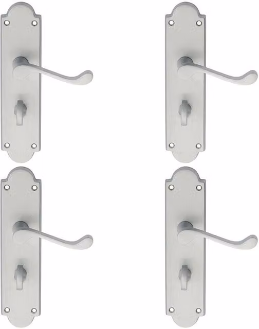 Loops 4 Pairs of Victorian Scroll Bathroom Handles with Backplate in Satin Chrome, W: 20.5 cm, H: 4.9 cm