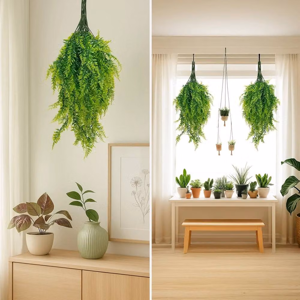 Havendro 12 Pack of Green Artificial Hanging Ferns for Indoor and Outdoor Use – 3