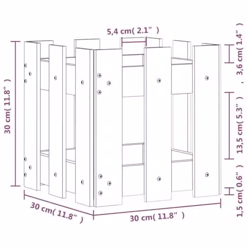 vidaXL Brown Impregnated Wood Pine Garden Planter with Fence Design W/D/H: 30 x 30 x 30 cm – 3