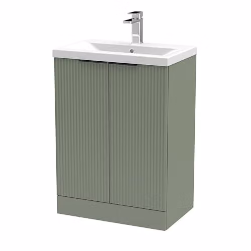 Balterley Green Floor Standing Bathroom Vanity Unit with Basin and Fluted Front, 2 Soft Close Doors, W/D/H: 61.0 x 39.0 x 85.0 cm