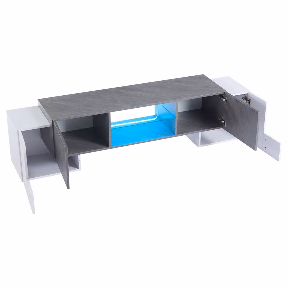 BTM LED TV Stand with 4 Doors and Open Storage, White and Grey, W: 180 cm, D: 40 cm, H: 46.5 cm – 6