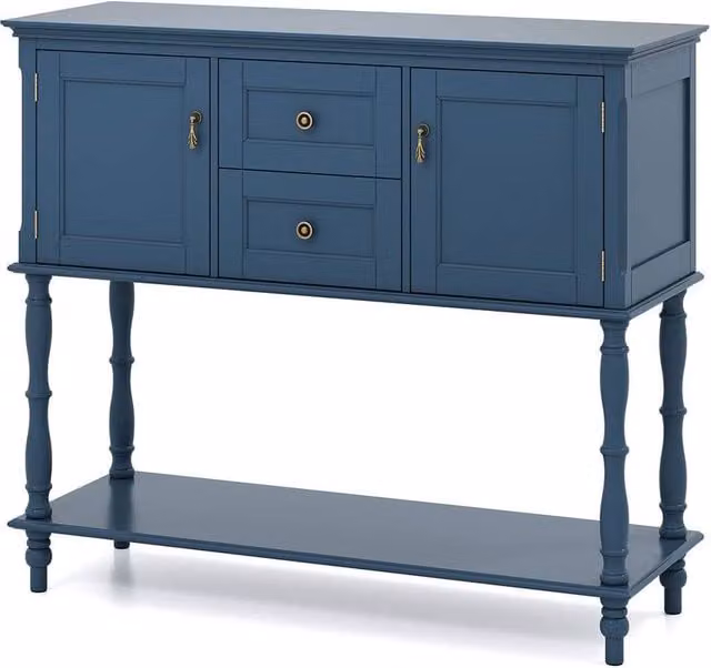 Gymax Blue Pine Wood Console Table with 2 Drawers – 1