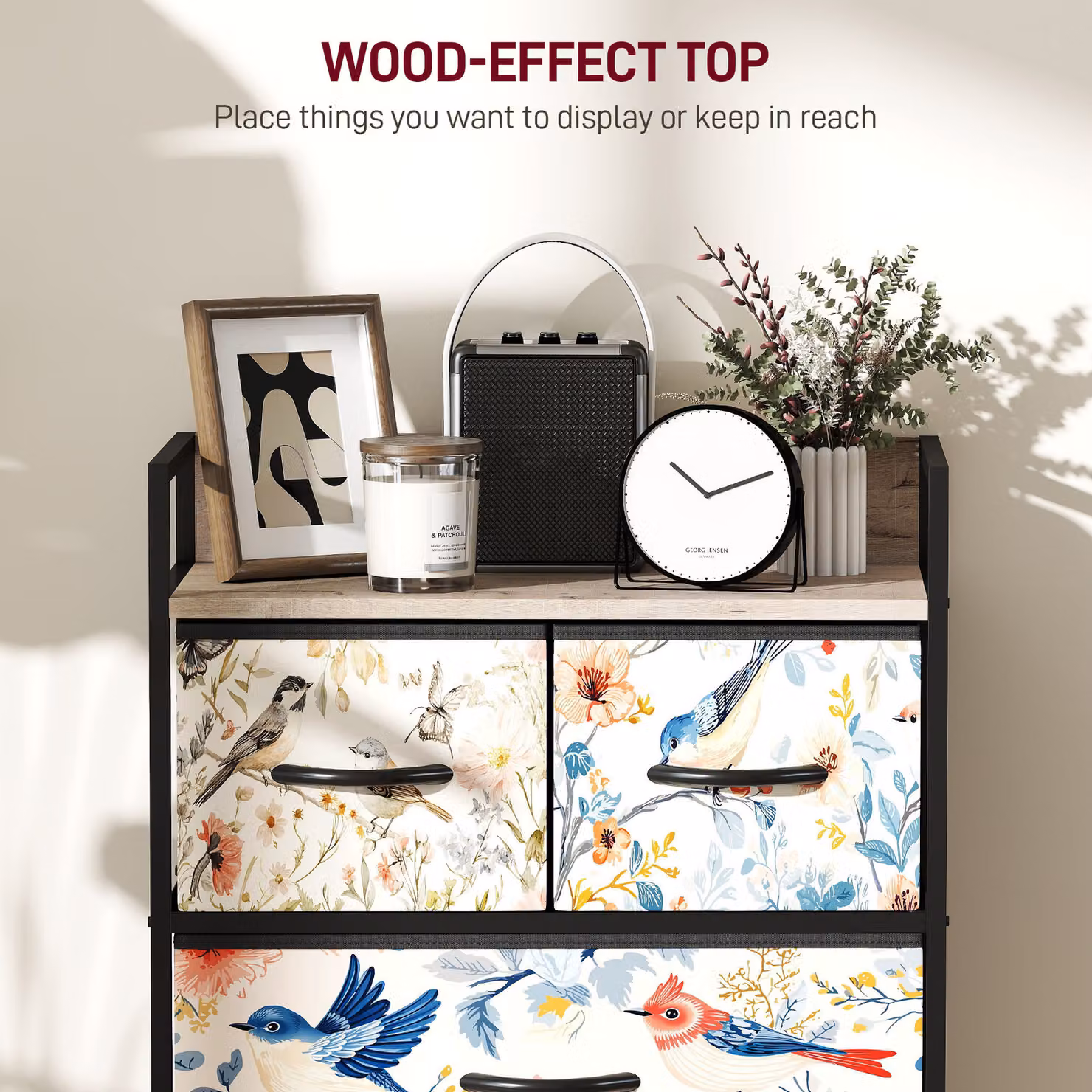 HOMCOM 4-Drawer Chest of Drawers in White with Multicolour Floral Design – 5