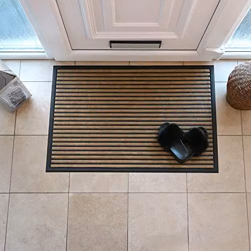 JVL Vienna Striped Rubber Backed Scraper Doormat in Brown and Beige, W: 60 cm, D: 90 cm – 2