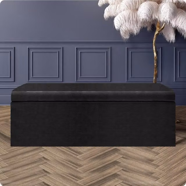 R&M Furnishers Large Plain Safar Upholstered Storage Ottoman Bench in Black Naples