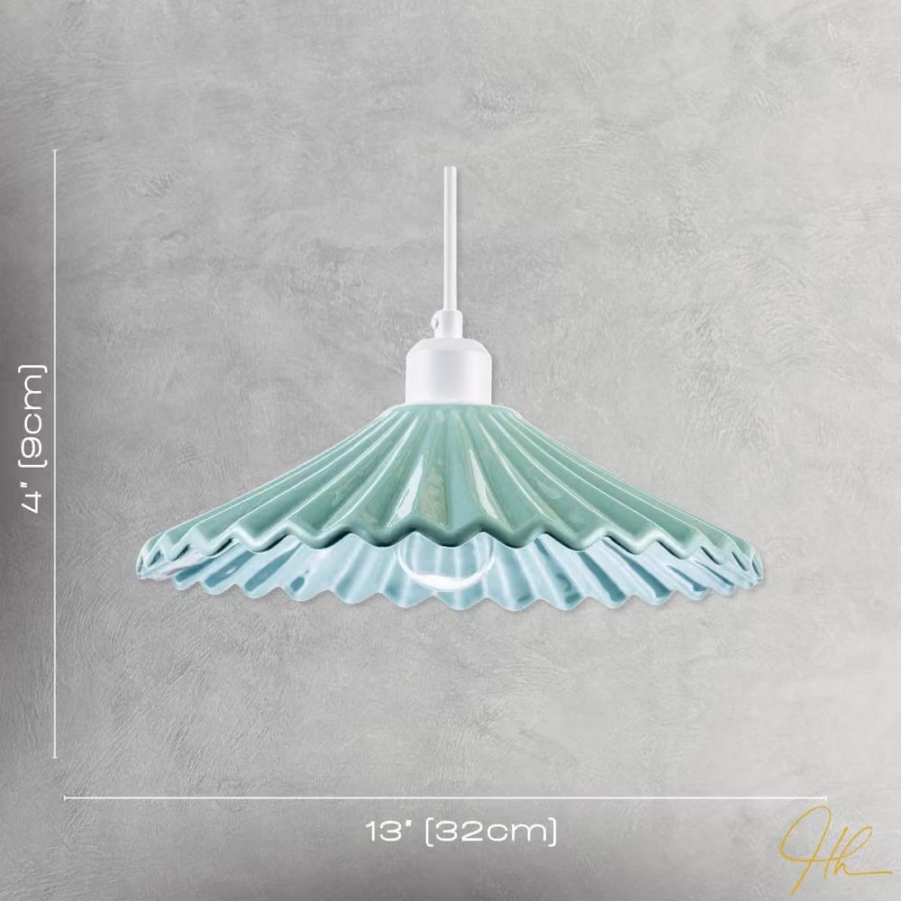 Happy Homewares Modern Gloss Ceramic Pendant Light Shade with Rippled Body in Green – 3