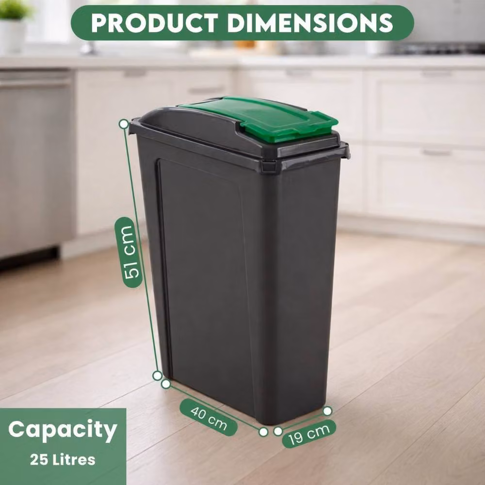 PAWNORA 25L Green Plastic Bin with Black Flip Lid – 2