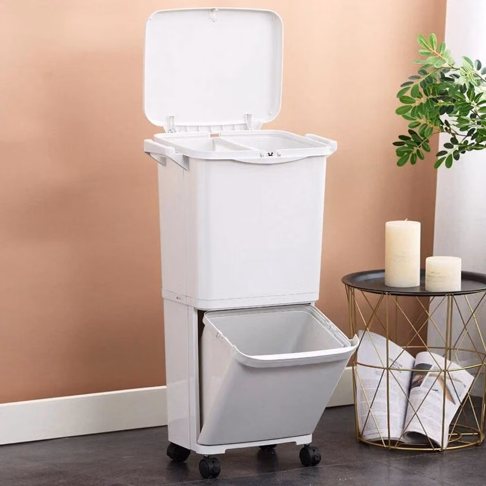 KORVIXA White Plastic Kitchen Rubbish and Recycling Bin with Flip Lid, Height: 100 cm – 3
