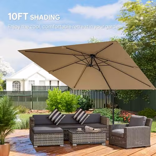 Outsunny Beige Cantilever Parasol with 360 Degree Rotation and UPF 50+ Protection – 4