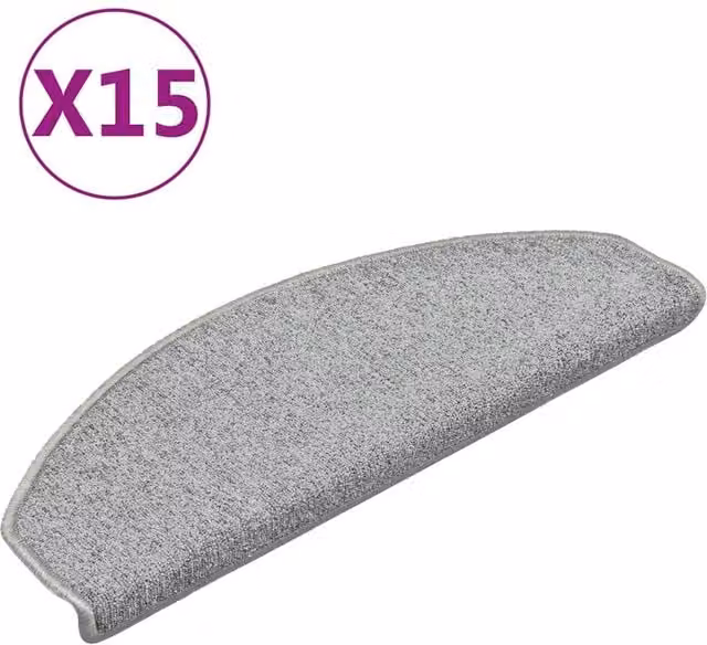 Berkfield Home Self-Adhesive Carpet Stair Treads, 15 Pieces, Light Grey, W: 65 cm, D: 24 cm, H: 4 cm – 1