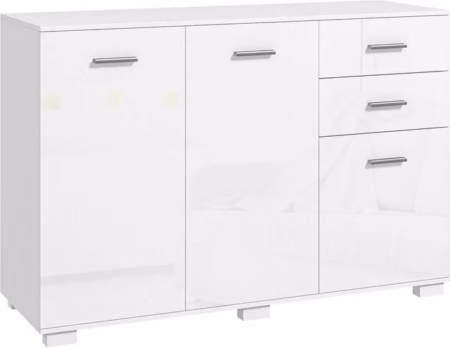 FORGEVIO Modern High Gloss White Kitchen Sideboard Storage Cabinet with 2 Drawers