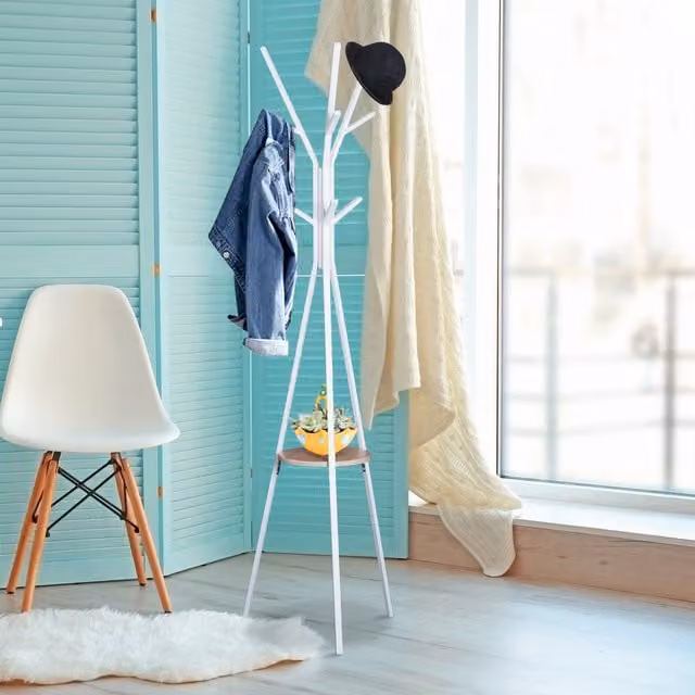 HOMCOM Modern White Metal Free Standing Coat Rack, Height: 180 cm