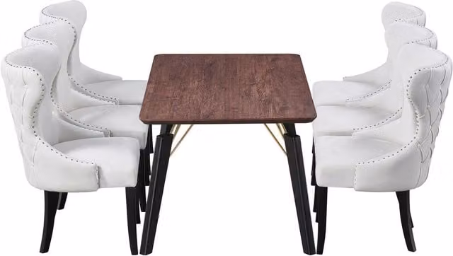 Mayfair Cosmo LUX Modern Rectangular Dining Set with Table and 6 Chairs in Cream