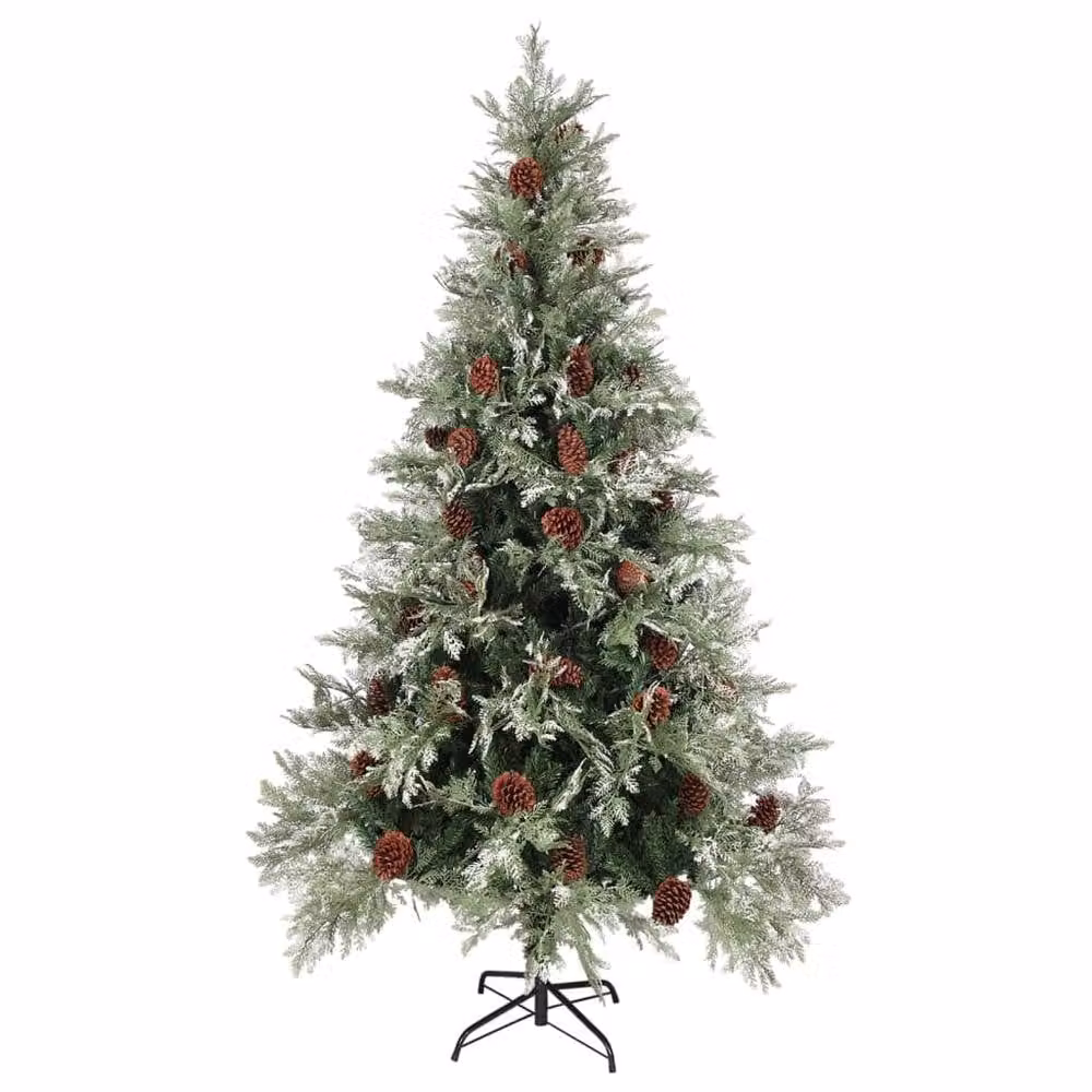 Berkfield Home Pre-lit Christmas Tree with Pine Cones in Green and White, Height: 195 cm – 1