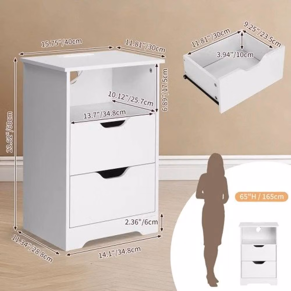 Nordara Modern White Bedside Table Drawer Cabinet for Bedroom or Living Room – 2