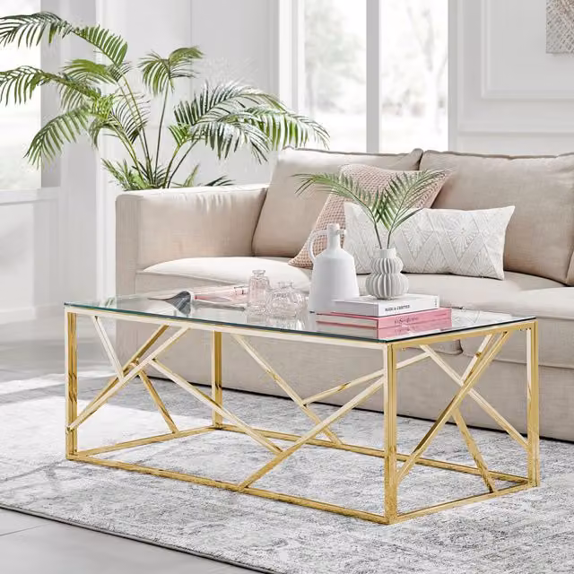 FurnitureboxUK Amalfi Gold Rectangular Coffee Table with Glass Top