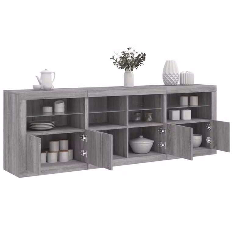 Berkfield Home Modern Sideboard with Integrated LED Lights in Grey Sonoma, W/D/H: 202 x 37 x 67 cm