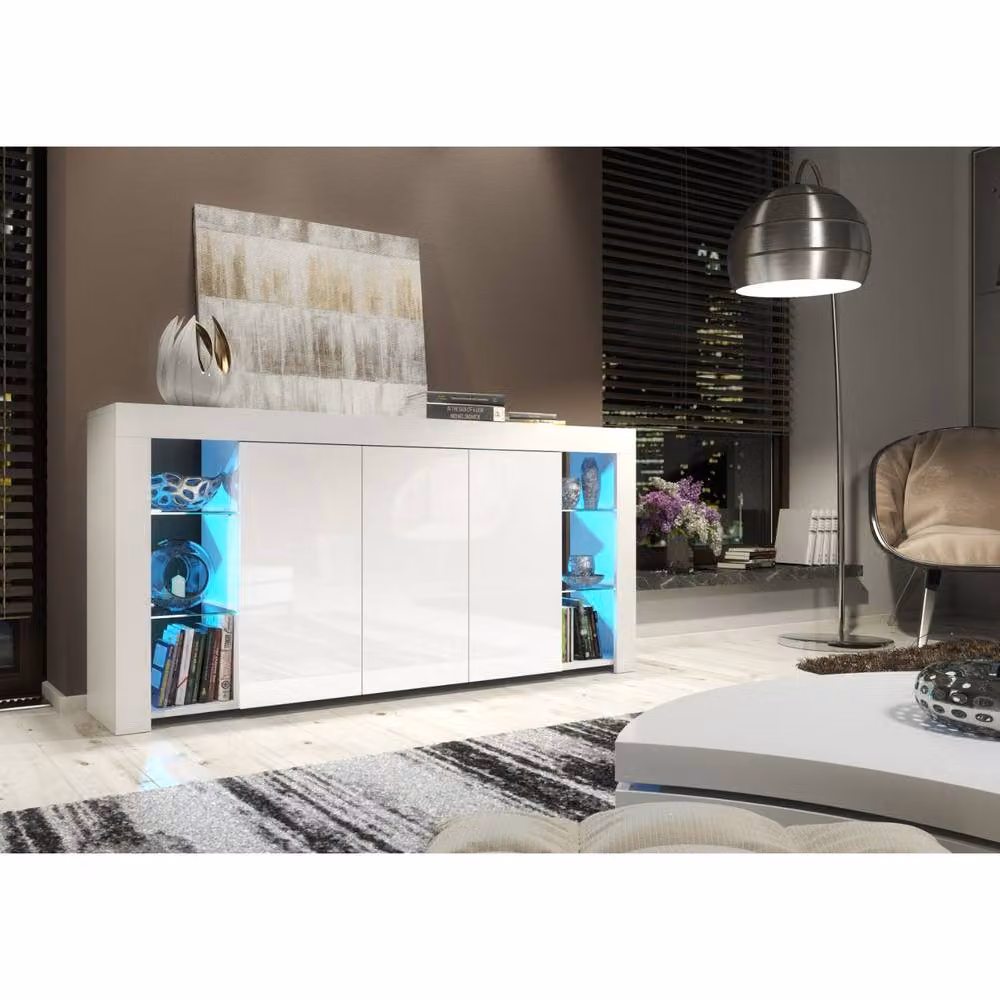 Mex Furniture LTD Eden Sideboard in White with Glossy Doors and LED Lights, W: 164 cm, H: 83 cm, D: 35 cm – 2