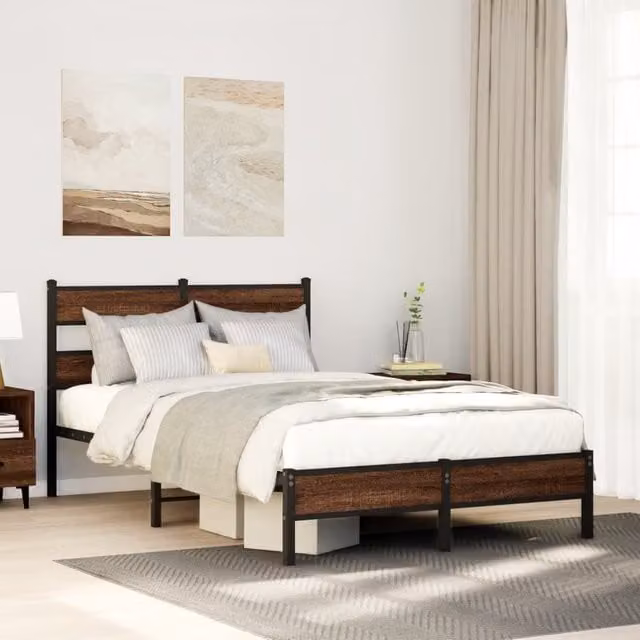 Berkfield Home Small Double Bed Frame in Brown Oak, W/D/H: 120 x 200 cm – 1