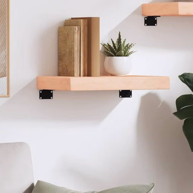 Berkfield Home Wall Mounted Oak Shelf in Light Tan, Untreated Solid Wood, W: 40 cm, D: 30 cm, H: 30 cm – 1