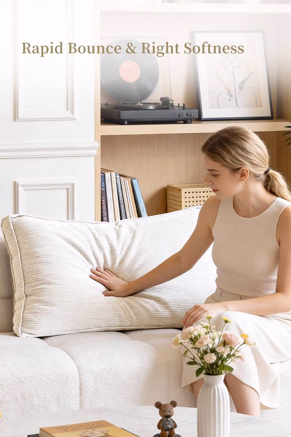 Living and Home Soft Corduroy Bedside Reading Pillow in Beige, Large – 2