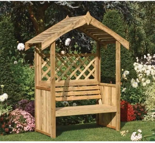 Cheshire Deluxe Pressure Treated Apex Arbour with Open Trellis Sides in Light Oak