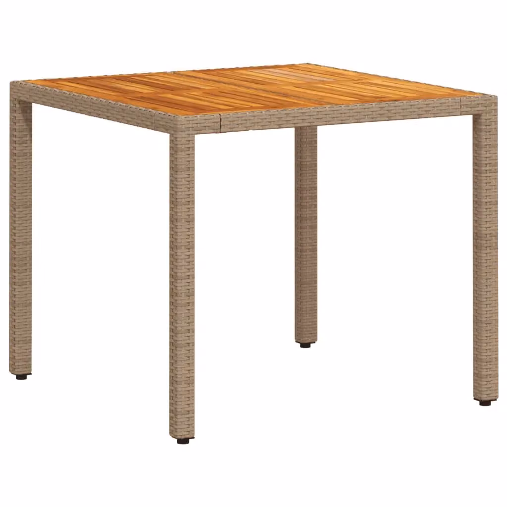Berkfield Home Modern Garden Table in Beige Poly Rattan and Acacia Wood W/D/H: 90 x 90 x 75 cm – 2