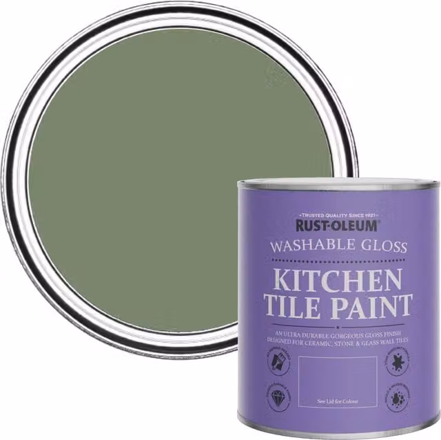 Rust-Oleum Water-Based Kitchen Tile Paint in Gloss Finish, Green, 750ml