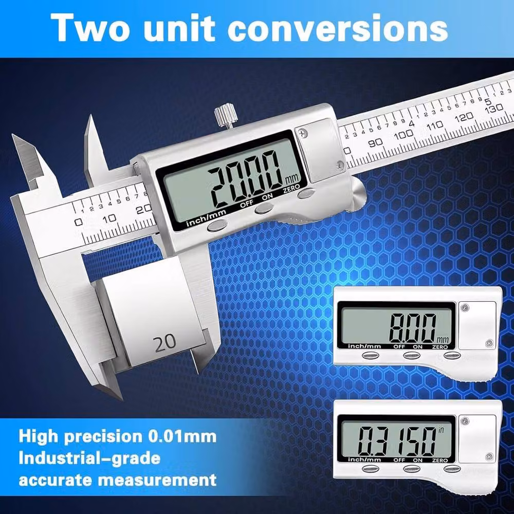 ATEK Digital Vernier Caliper, 150mm Stainless Steel Electronic Measuring Tool with LCD and Inch/Millimeter Conversion, Silver – 4