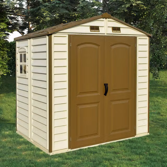 StoreAll Apex Plastic Shed with Foundation Kit, Ivory