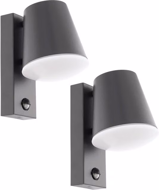 Loops 2 Pack Anthracite Steel Outdoor Wall Lights with PIR Motion Sensor, IP44 Rated, E27 Socket – 1