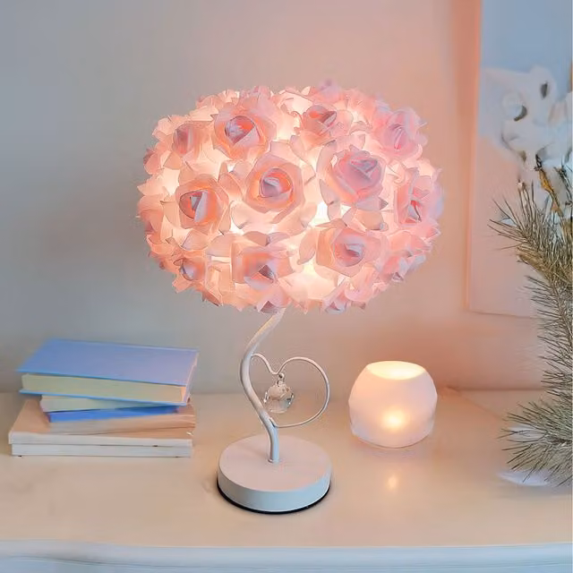 Komore LED Rose Tree-Shaped Table Lamp in Pink and White