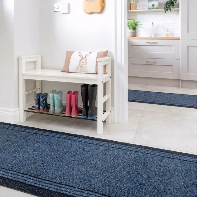 The Rug House Navy Blue Non-Slip Hard Wearing Kitchen Utility Runner Rug, Length: 152 cm