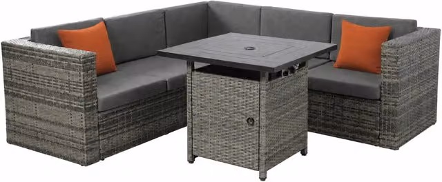 Madefor.living Ascot Grey Rattan Fire Pit Garden Set