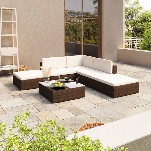 Berkfield Home 6 Piece Brown Poly Rattan Garden Lounge Set with Cushions