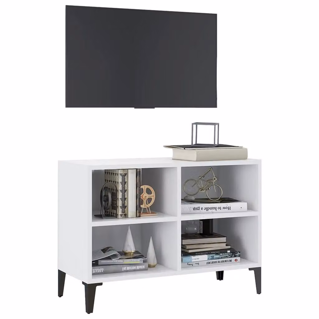 Berkfield Home TV Cabinet with Metal Legs, White, W: 69.5 cm, D: 30 cm, H: 50 cm – 3