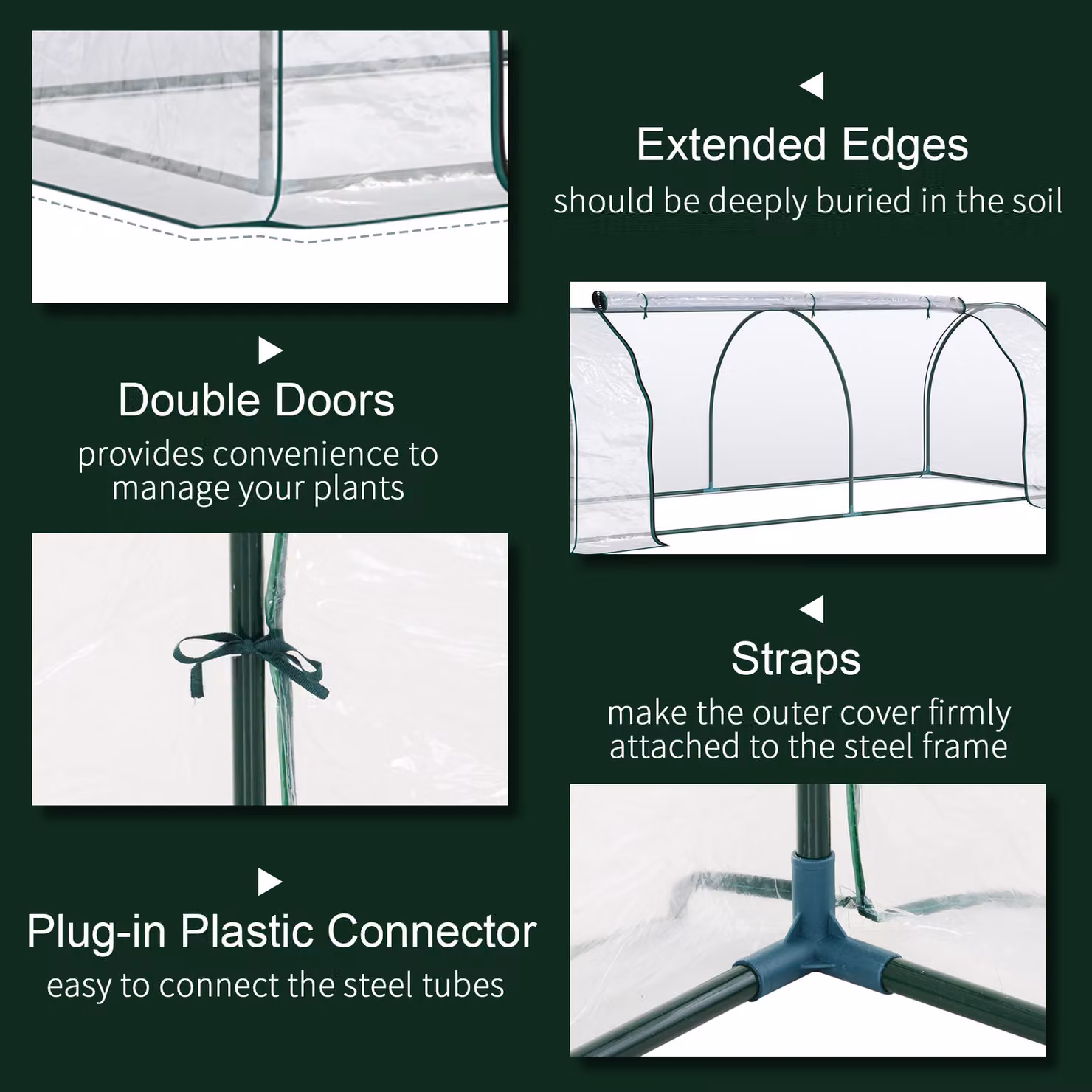 Outsunny Transparent Tunnel Greenhouse with Steel Frame and PVC Cover, W: 250 cm, D: 100 cm, H: 80 cm – 4
