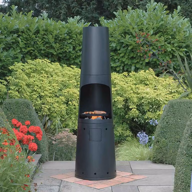 Casa Mia Primo Black Steel Gas Chiminea with Cooking Griddle