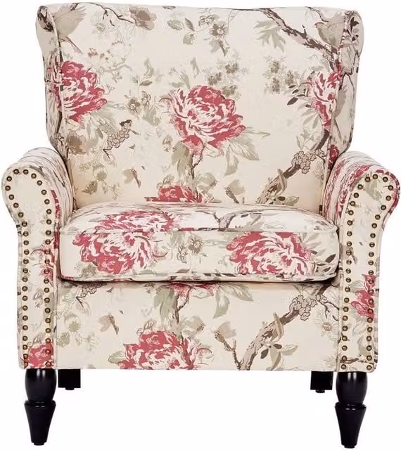 FORGEVIO Beige Velvet Upholstered Wingback Armchair with Armrests and Wood Frame