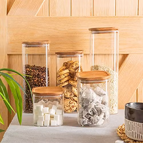 Argon Tableware Square Glass Storage Jar Set with Airtight Wooden Lids in Transparent – 2