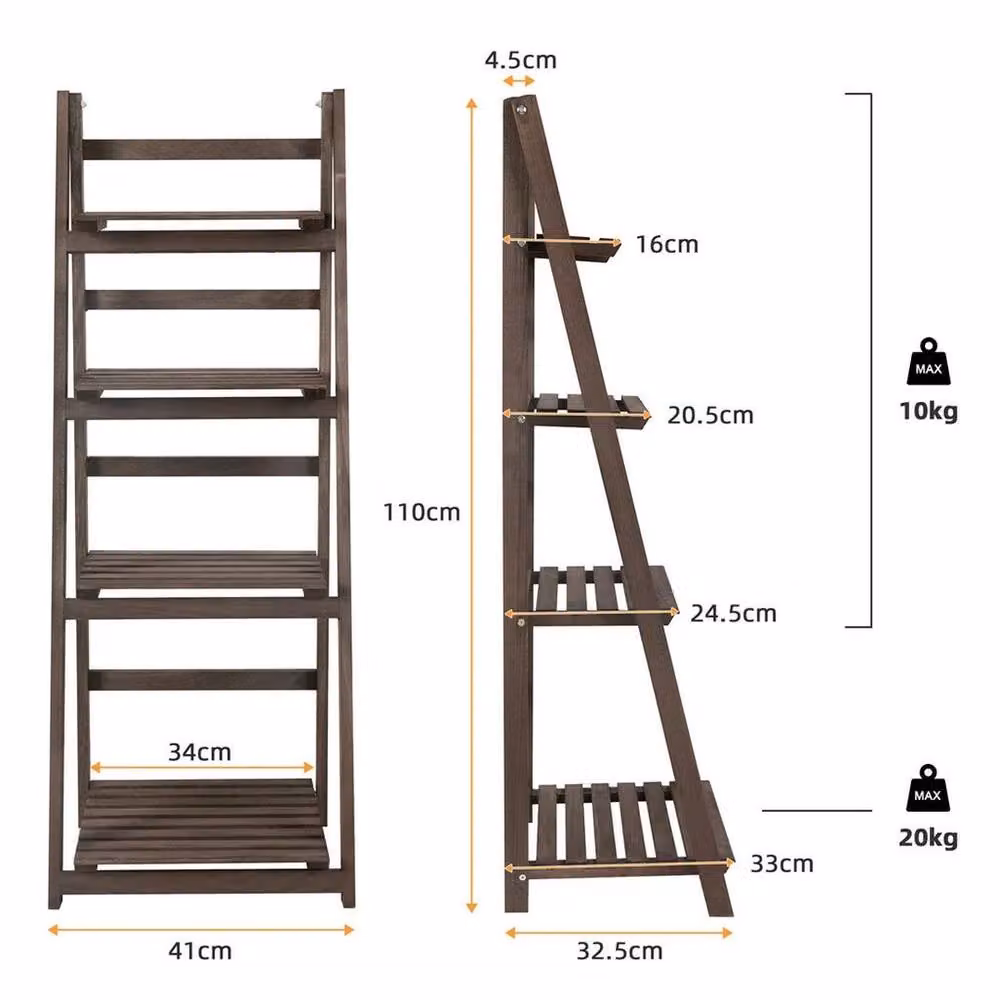 Kelvenix 4 Tier Rustic Brown Wood Plant Stand Corner Ladder Shelf – 2
