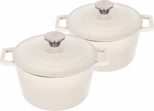 Argon Tableware 2x Round Cast Iron Casserole Dishes with Self Basting Lids, 2.8L, Grey – 1