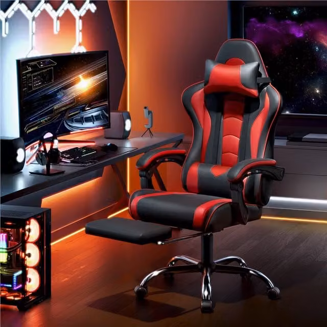 Yaheetech Ergonomic Red Synthetic Leather Gaming Chair with Headrest and Armrests