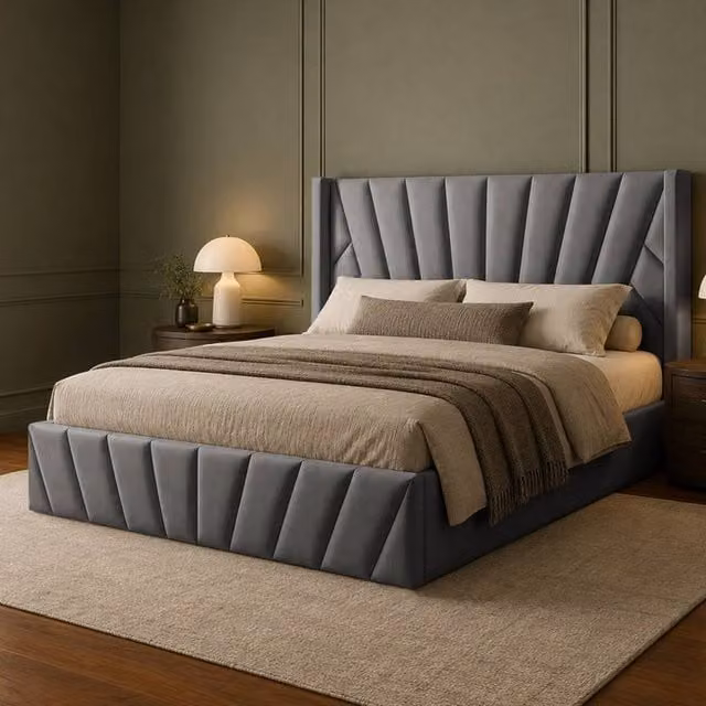 Desire Deco Novada Wingback Storage Bed in Grey Plush Velvet, Single W/D/H: 90 x 200 x 137 cm