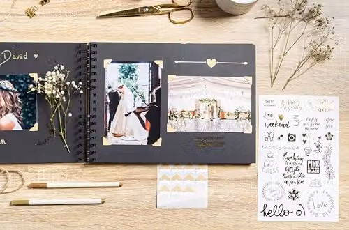 Exacompta SCRAP addict scrapbooking photo album with 70 black pages and 12 metallic ink markers – 6