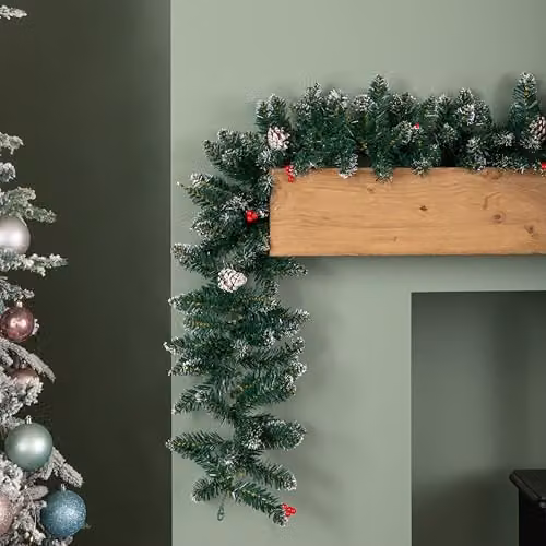 Samuel Alexander 2.7m Green Christmas Garland with Pine Cones and Red Berries – 5